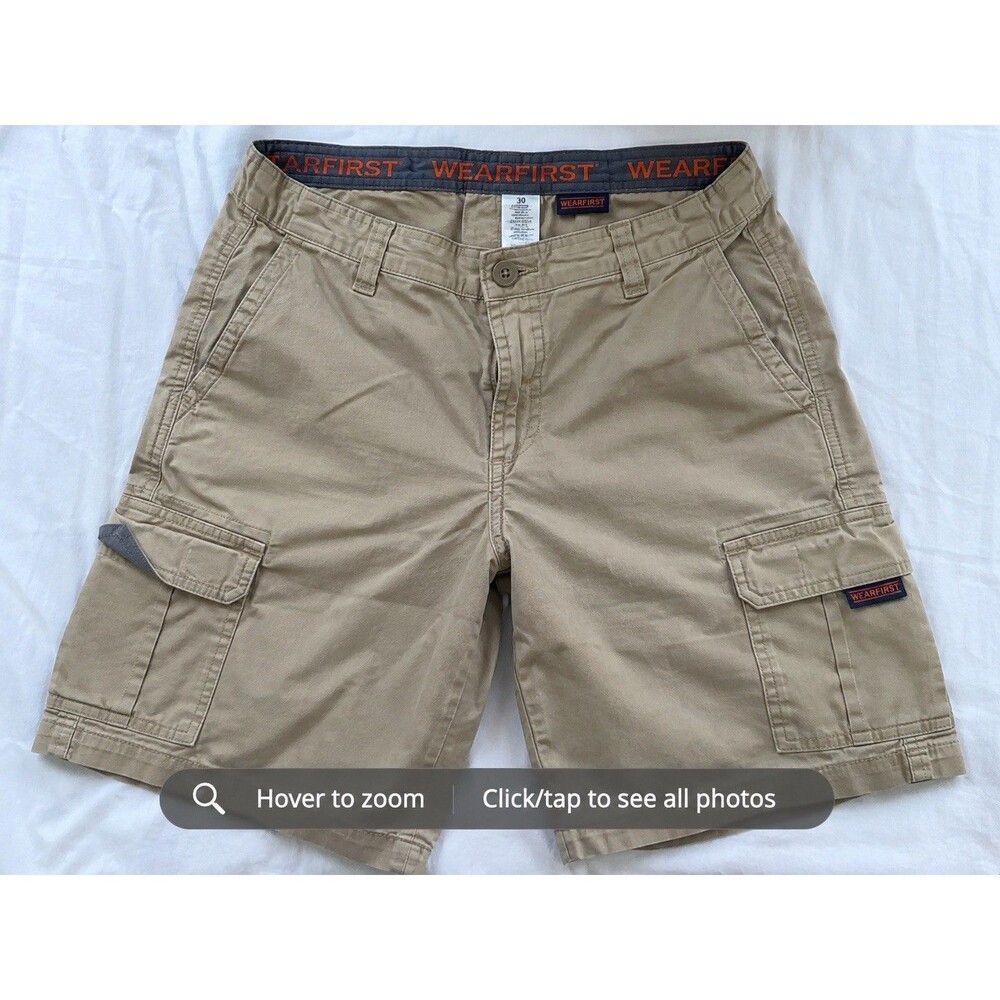 WearFirst Cargo Short Boys 30 khaki  Utility Flat Front Stretch Hiking Outdoor